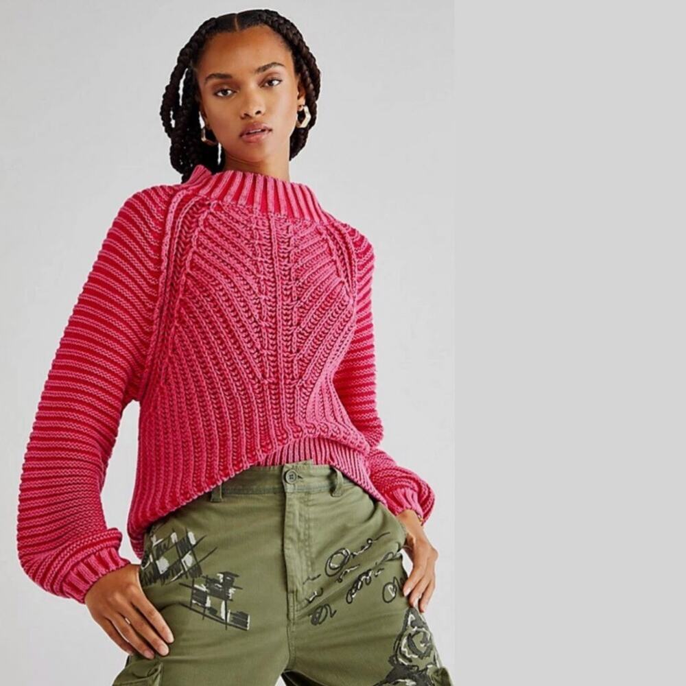 Free People Sweater Sweetheart Chunky Rib Knit Pullover Pink Size XS